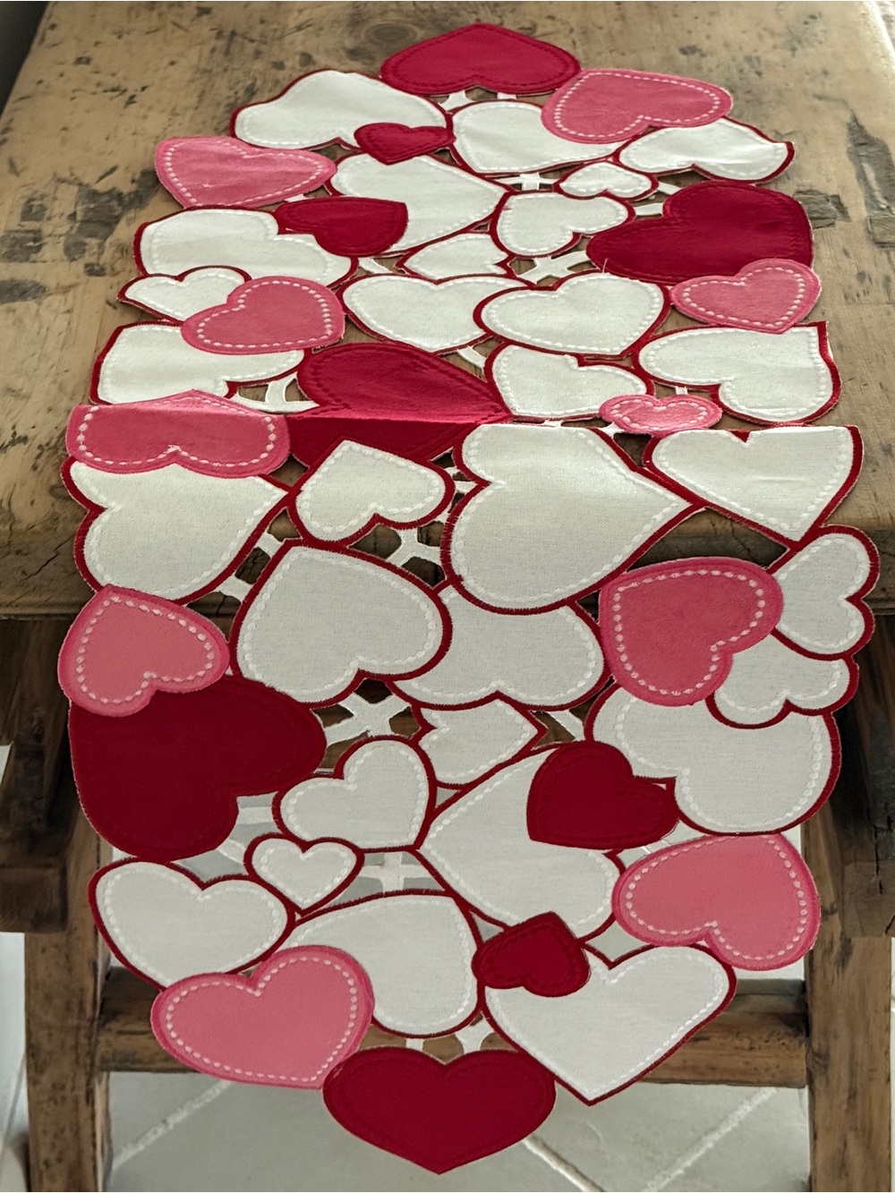 Valentine Heart Cutwork Table Runner in Red, Pink & White - never used
